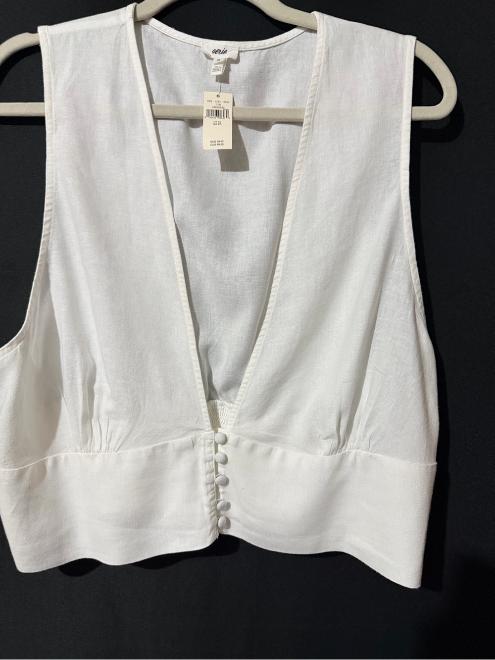 aerie White V-Neck Button-Front Cropped Camisole